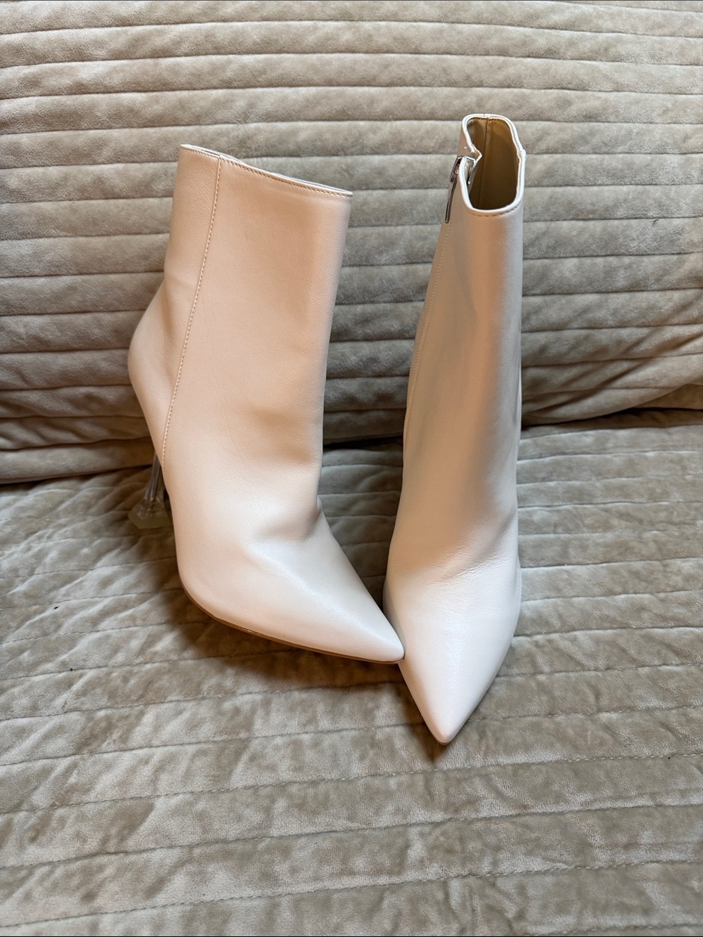Nine West Cream Pointed Toe Stiletto Ankle Boots